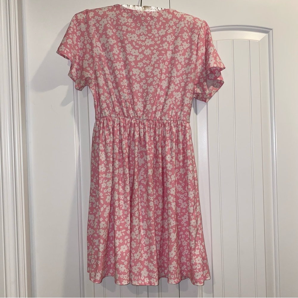 Ardene Pink Floral V-Neck Mini Dress - Picture 8 of 10